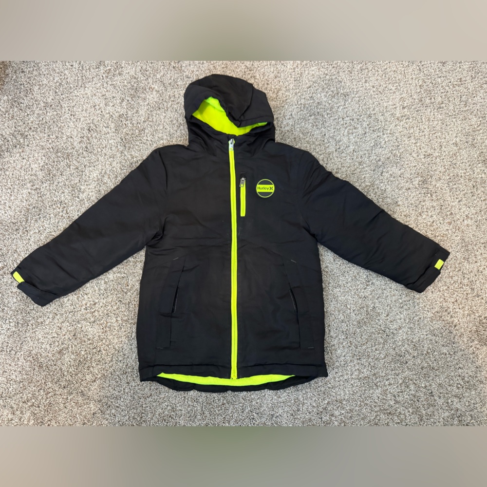 Kids Hurley Black Jacket with Neon yellow accents size s(7/8)